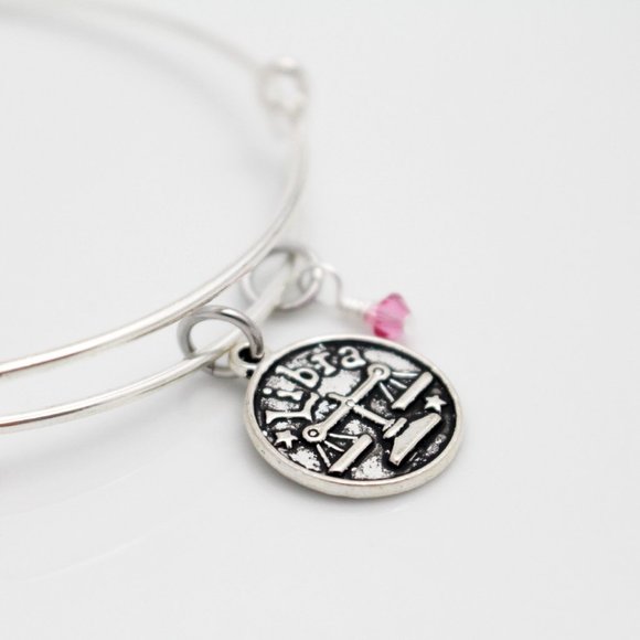 October Libra Adjustable Charm Bangle - Handmade Zodiac Bracelet - Picture 10 of 13